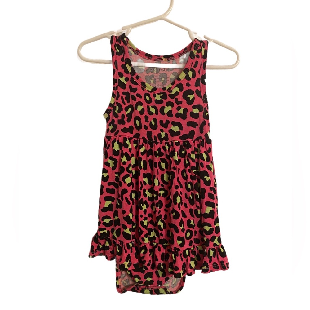 Posh Peanut Pink and Green Animal Print Twirl Skirt Bodysuit Dress 18-24 Months